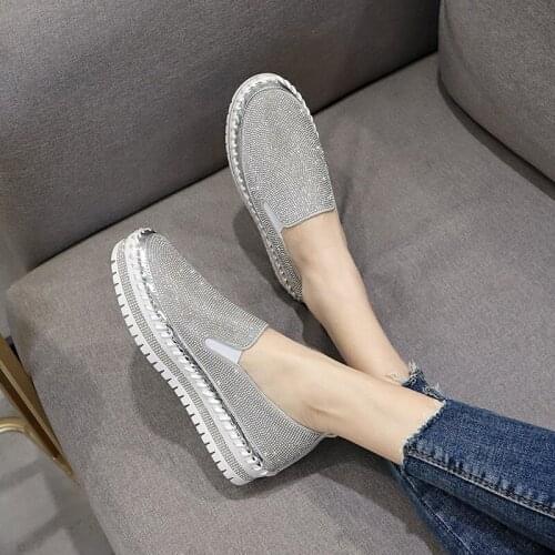 Luxury Womens Flats Bling Crystal Slip-On Sewing Flatform Loafers Shoes Casual Fashion Footwear For women