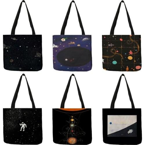 Cartoon Spaceman Astronaut Design Large Capacity Shopping Bags For Groceries Space Science Women Ladies Casual Tote Handbags