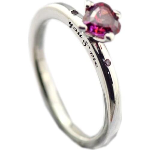 You & Me Silver Rings for Women 100% 925 Sterling Silver Ring Jewelry Valentine Day Rings Red Heart Stone Girls Ring Jewelry