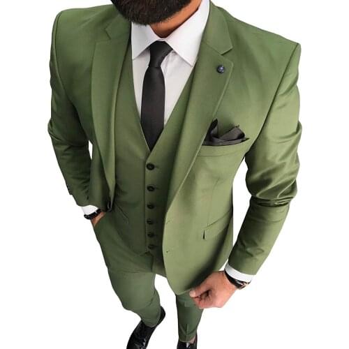 Green Wedding Tuxedos Groom Suits For Men Business Party Prom 2021 Men (Jacket +Vest+Pants+Tie ) Dinner Date