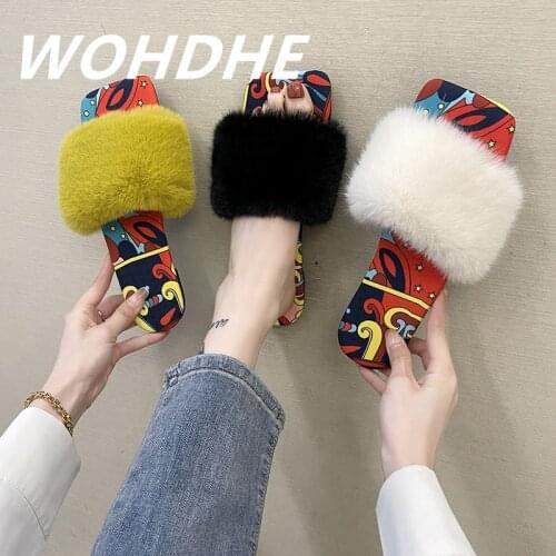 WOHDHE Women Sandals Flat Low Heel outdoor Shoes Ladies Casual Slippers Square Toe Comfortable Fur Cool Style Fashion Colorful