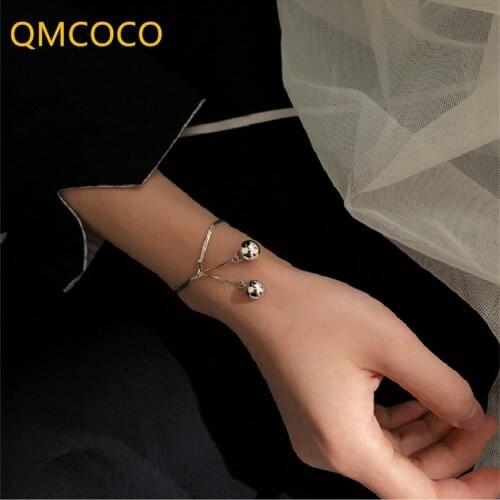 QMCOCO 925 Silver Bracelets For Women Summer New Style Trend Elegant Creative Double Layer Design Bells Tassel Party Jewelry