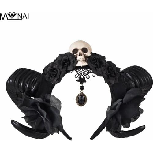 Gothic Accessories Halloween Stereo Devil Horns Hair Hoop Sheep Horn Skull Flowers Hairband Cosplay Party Headwear Accssory