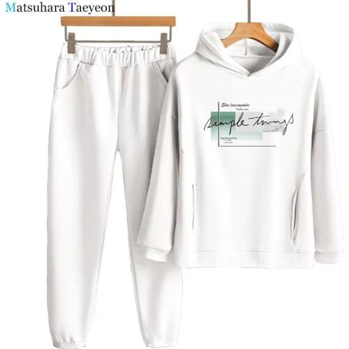 Women Tracksuit Casual Fleece Two Piece Sets Fashion letters Hooded Long Sleeve Female Hoodie Suit Winter Sport Pants Ladies Set