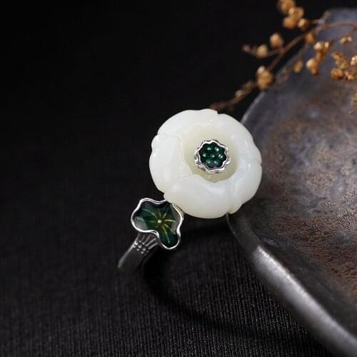 Ring Silver 925 Women Jade Ring Fine Jewelry Green Natural White Jade 925 silver Jewelry Rings For Women 2019 Bijoux