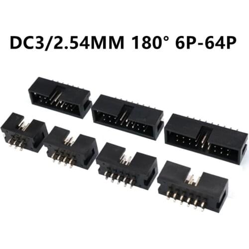 10PCS IDC/JTAG 2.54 DC3 Male Pin PCB Header Connector 2*3/4/5/6/7/8/26/40P Straight Shrouded Socket Box header pitch 2.54mm