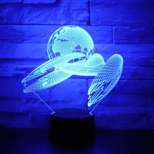 3D LED Night Light Airship Spaceship Earth with 7 Colors Light for Home Decoration Lamp Amazing Visualization Optical Illusion