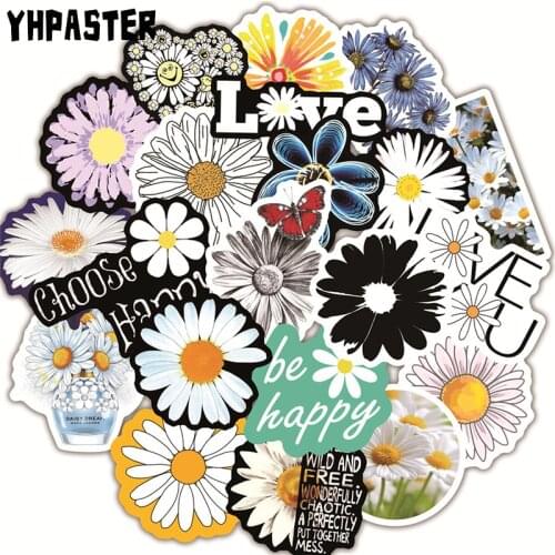 50 Pcs/Pack Cartoon Vsco Girl Daisy Flower Stickers For Laptop Skateboard Luggage Refrigerator Notebook Helmet Toy Pegatinas