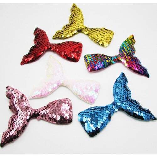 60pcs/lot Big Size Sewing Patch Shiny/Glittered Sequin Mermaid Tail Padded Appliques for Bows Cake Decoration Sea Theme