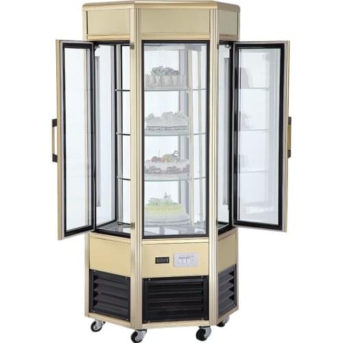 600L 0-10degrees 6 Sides Upright Glass Cake Display Showcase Refrigerator