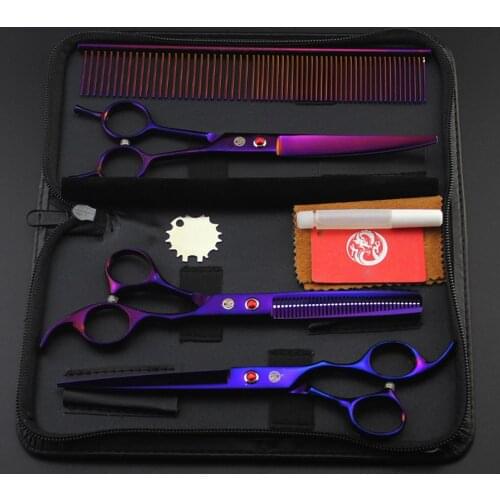 7.0 inch Pet Scissors Dog Grooming Scissors Set Straight & Curved & Thinning Shears Sharp Edge Animals Hair Cutting Tools Kit