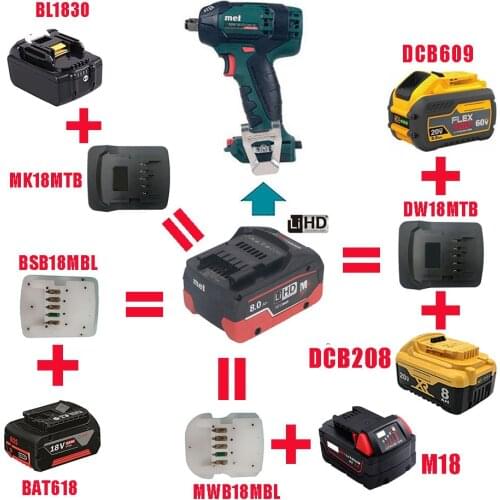 Adapter Converter MK18MTB DW18MTB BSB18MBL use Makita DeWolt Bosch Milwaukee 18V 20V Li-ion Battery on Metabo Lithium Tool