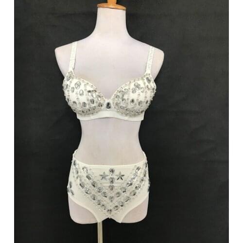 Shiny Crystal Stone Bikini Jazz Dance Costume Sexy Outfit For Women Pole Dance Shorts Nightclub DJ Singer Stage Clothes VDB2448