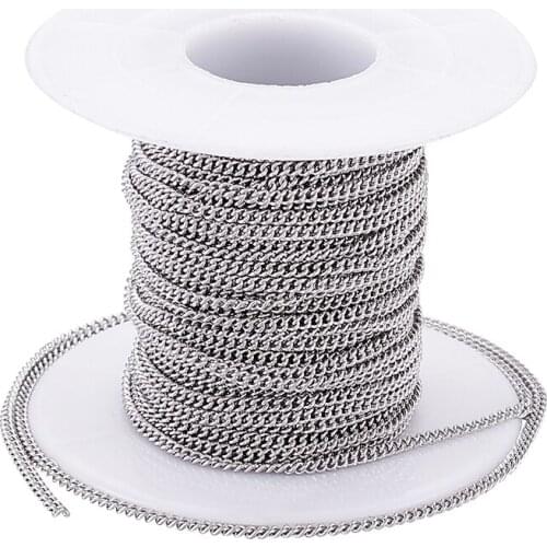 10m/roll 304 Stainless Steel Curb Chains Unwelded Chains Link with Spool For DIY Bracelet Necklace Making Findings 2.4x1.9x0.5mm