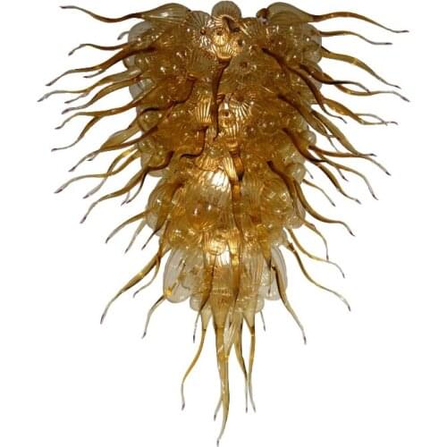 Long Chandelier Lamp Living Room Amber Art Hand Blown Glass Pendant Lighting LED Light Source 40 Inches Suspension