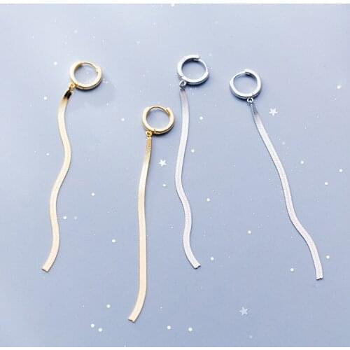 1pair Authentic Real 100% 925 Sterling Silver fine Jewelry Flate Snake Bone Blade Long Dangle Earrings gtle2599