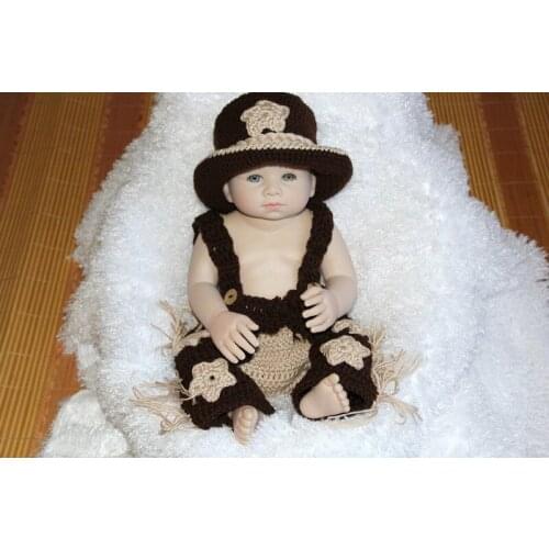 Newborn Baby Crochet Western Cowboy Hat Photography Props newborn Cowboy Hat , Diaper Cover with pants 3pcs/set size:0-1m,3-4m