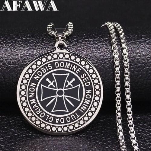 DOMINE SED NOMINI TUODA GLORIAM NON NOBIS Stainless Steel Necklace Women Silver Color Cross Necklace Jewelry collier N3332S02