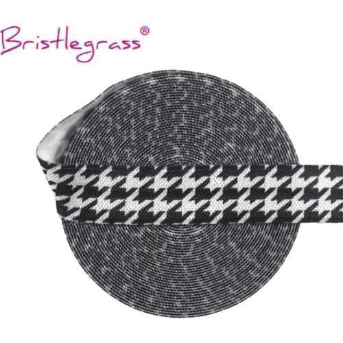 BRISTLEGRASS 100 Yard by Roll 5/8" 15mm Houndstooth Print FOE Foldover Elastic Spandex Satin Band Hair Tie Tutu Dress DIY Sewing