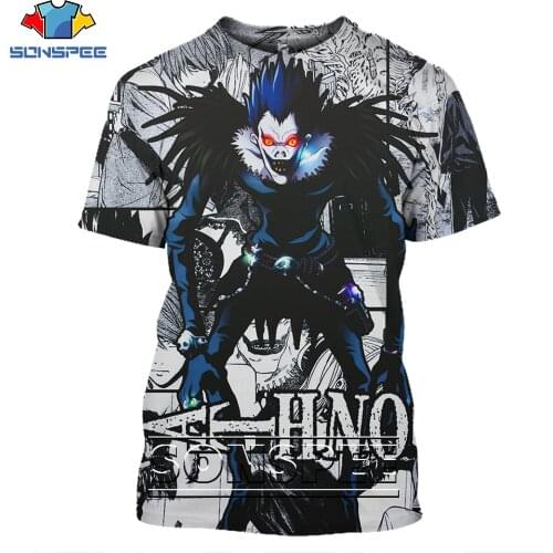 SONSPEE Anime Death Note Shinigami Shirt 3D Printing Men Womens Summer Fashion Harajuku Man Oversize Tshirt Kids Tshirts Top