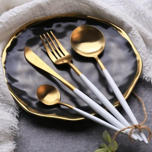 Hot Sale 30Pcs White 18/10 Cutlery Set Stainless Steel Dinnerware Steak Knife Fork Teaspoon Gift Kitchen Food Tableware Set