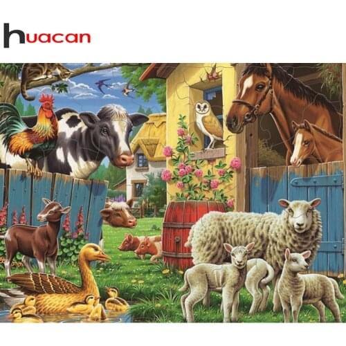 Huacan Full Square/round Diamond Painting Farm Animals Home Decor Diamond Embroidery Horse Cow Mosaic Wall Sticker