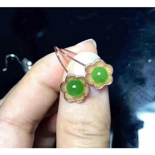 KJJEAXCMY fine jewelry 925 pure silver inlaid with natural hetian jade medulla lady ear pendant round