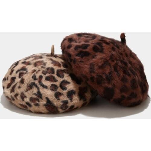 2020 Leopard print Rabbit fur buckle beret painter hat octagonal hat women and girl 11