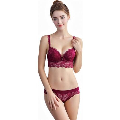 Women push up underwire embroidered lingerie set lace bra set low waist sexy lace briefs underwear CYHWR