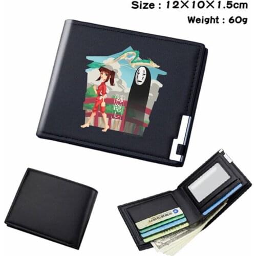Anime Spirited Away PU Short Wallet Teenger Card Holder Bifold Student Casual Note Compartment Mens Womens Black Wallet