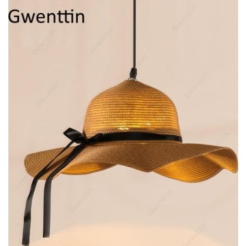 Creative Pendant Light Straw Hat Hanging Lamp for Dining Room Bar Coffee Decor Modern Led Lighting Fixtures Industrial Luminaire