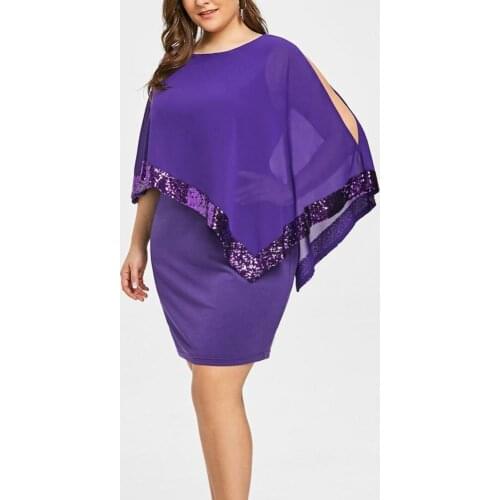 70% Hot Sell Women Solid Color Round Neck Irregular Sequins Patchwork Cold Shoulder Dress