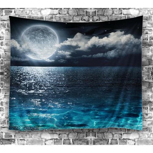 Moon Water Reflection Night Ocean Hanging Fabric Wall Decor Art