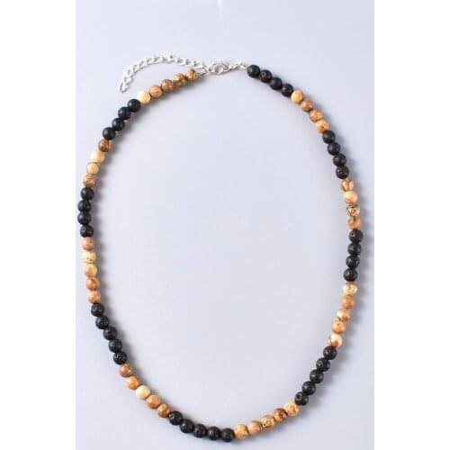 Fashion Vintage Natural Lava stone Choker Necklace For Men Boho Jewelry Best Friend Gift Stone Beads collares Chain Necklace