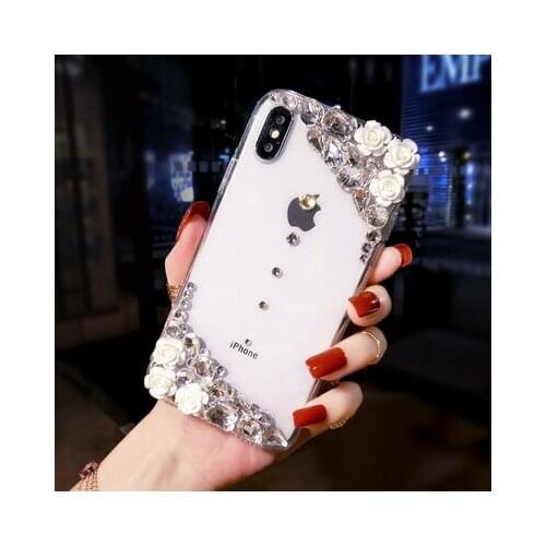 White flower Diamond Flower Rhinestone Case Cover For Samsung S10 S9 S8 Plus S7edge Note10 Plus NOte9 Note8 Phone Case