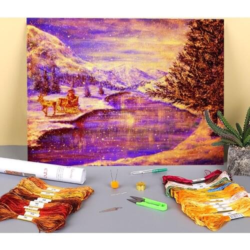 Natural Scenery Christmas Eve Printed 11CT Cross-Stitch Full Kit Embroidery DMC Threads Handiwork Hobby work Jewelry