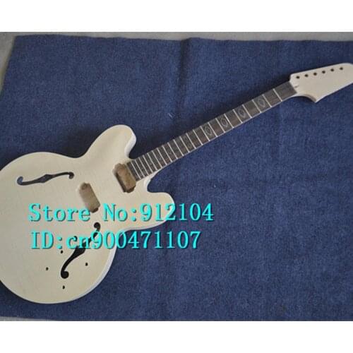 New Big John semi-finished F hole electric guitar in natural color without hardware and no paint+free shipping F-3058