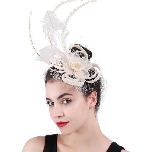 New Fashion Ivory Sinamay Headdress For Bridal Feather Party Fascinators Hat Linen For Woman Married Veils Headwear Hairband