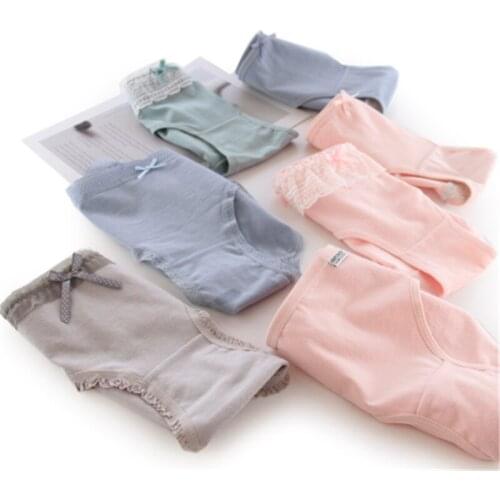 New 4Pcs/Lot Girl Panties Underwear Lace Briefs Cotton Lingerie Soft Comfortable Bowknot Cartoon Panty Wholesale WML-4