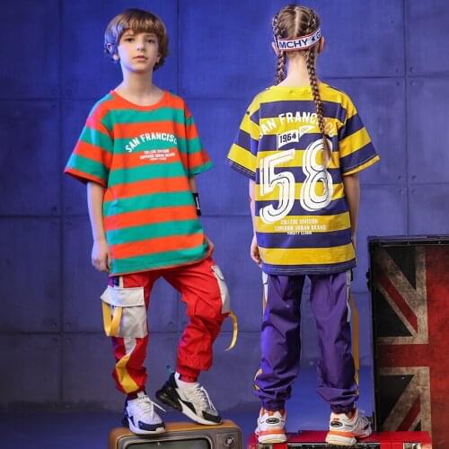 Pally elves 2020 Summer Children Set Boy Girl Unisex Streetwear Suit Striped T-shirt Cargo Pants