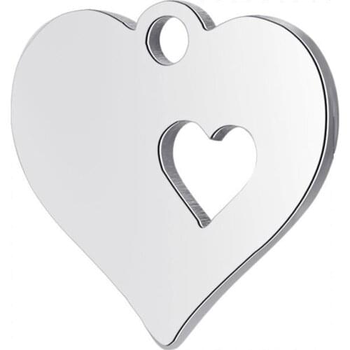 10pcs Fashion Left Heart In Heart Pendants DIY Real Stainless Charms Pendants for Handmade Jewelry Making Findings Accessories