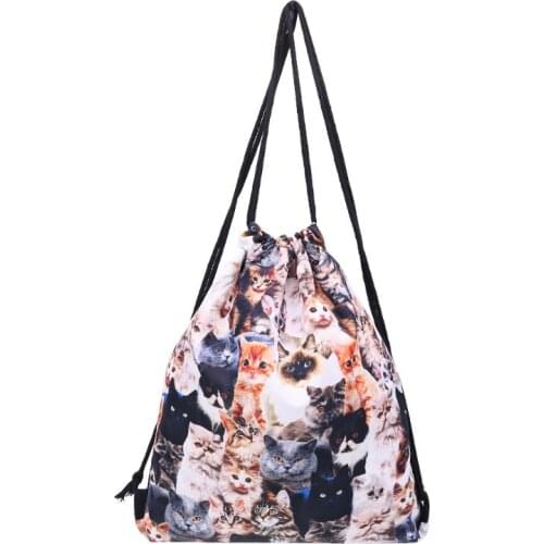 3D Print Drawstring Backpack Cute Cats Rucksack Shoulder Bags Gym Bag LX9F