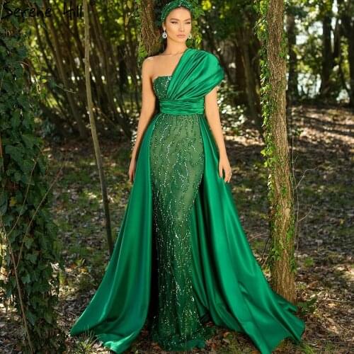 Serene Hill Green Mermaid With Train Evening Dresses Gowns 2021 Luxury Beading Elegant For Women Party LA71108