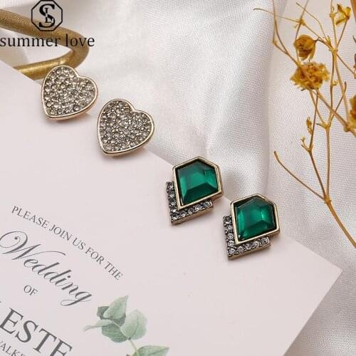 Korean Style Women Crystal Stud Earrings Gold Elephant Heart Earrings for Women Accessories Geometric Animal Jewelry