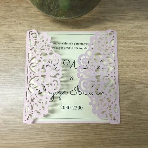 Discount wedding invitation card laser cut pink paper custom invitation card wedding and party favor
