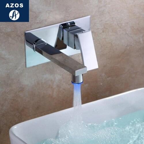 Azos In-wall Faucet Discoloration Waterfall Brass ORB Cold and Hot Switch Temperature Control LED Shower Room Basin Bathroom Cab