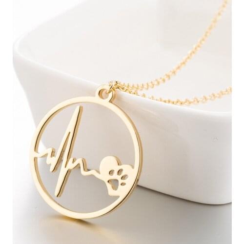Trendy Dog Paw Necklaces Women Collier New Stainless Steel Heartbeat Heart Puppy Paw Necklace Jewelry Collares