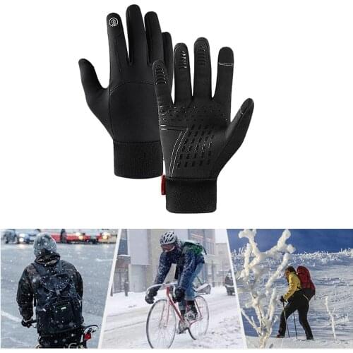 Windproof Gloves Waterproof Anti-slip Thermal Fleece Touch Screen Glove for Driving Hiking Outdoor Work Black