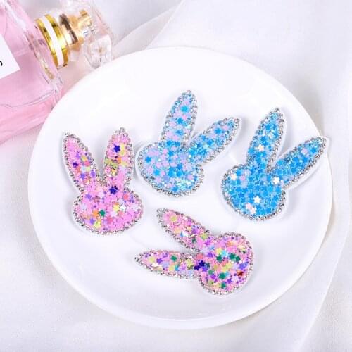 Rabbit Patches Sequined Cartoon Badges School Bag Decoration Sew On Sequin Stickers 3x4.7cm Handmade Small Patches For Bags