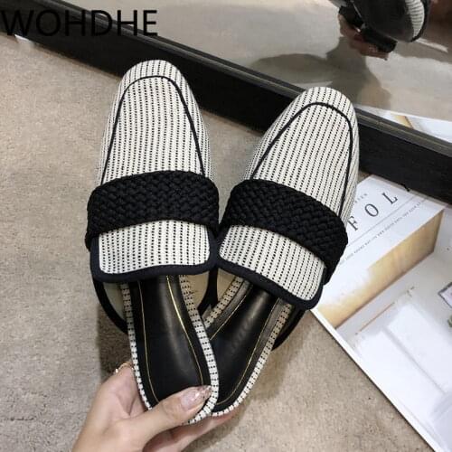 New Slides Half Slippers Spring Slides Women Shoes Flat Heel Shoes Women Cotton Fabric Close Toe Mules Shoes Womens Slides